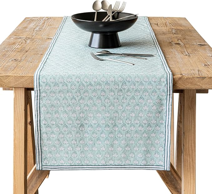 Over&Back 18x108 Hand-Blocked Printed Cotton Table Runner by overback