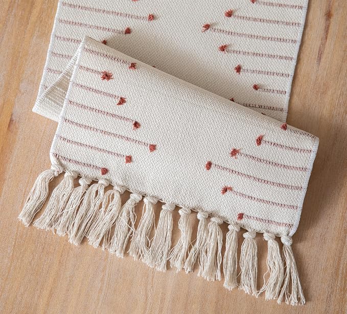 Caflife Boho Table Runner 13 x 60 Inch Long Natural Cotton Woven Runner - Image 5