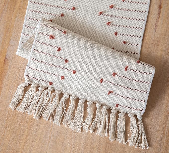 Boho Table Runner 13 x 72 Inch Long Natural Cotton Woven Runner - Image 5
