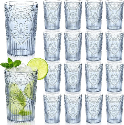 24 Pcs 16 oz Plastic Vintage Drinking Glasses Stemless Ribbed Highball Glasses by Unknown