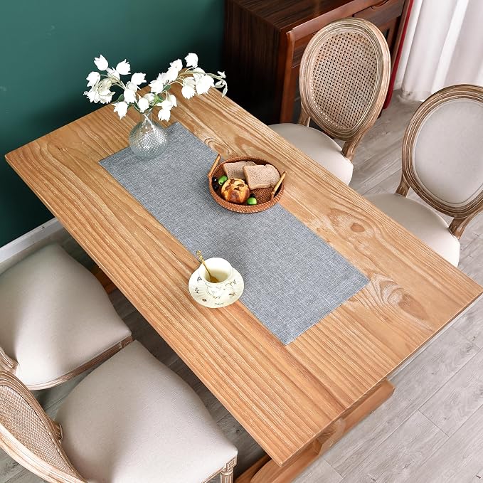 NEWISHER Farmhouse Rustic Faux Linen Solid Grey Table Runner 13x36inch | Grey - Image 2