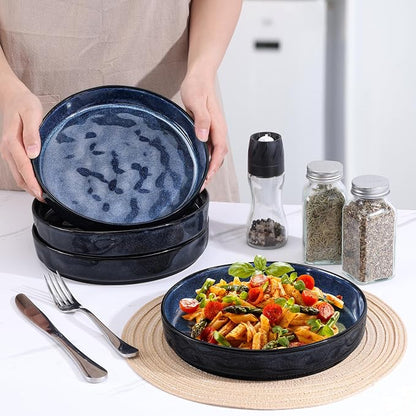 LIANYU 33oz Pasta Bowls Sets of 4, Wide Shallow Stoneware Dinner Plates | - Image 5