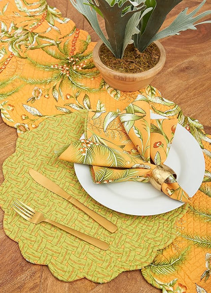 C&F Home Barbados Sunset Flowers Vintage Quilted 100% Cotton Set of 6 Placemats 13" x 19" Coastal Beach House Nautical Home Kitchen Dinner Dining Table Tabletop Reversible Machine Washable Scalloped