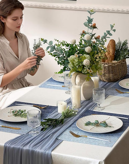 Leetaltree Gradient Blue Woven Placemats Set of 12 - Heat Resistant Non-Slip Place mats for Dining Table, Washable Durable PVC Vinyl Woven Table Mats(Gradient Blue, 12)