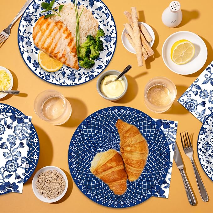 48 Pcs Blue and White Floral Party Paper Plates -7 Inch Disposable Vintage - Image 7