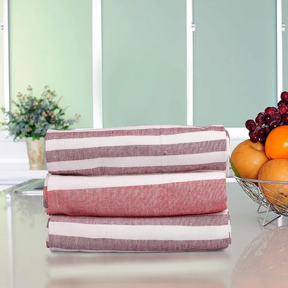 Urban Villa Christmas Dinner Napkins Horizontal Stripes Cloth Napkins Set of 12 Garnet/Red Color Dinner Napkins 20x20 Inches 100% Cotton Over Sized Cloth Napkins with Mitered Corners DinnerNapkins