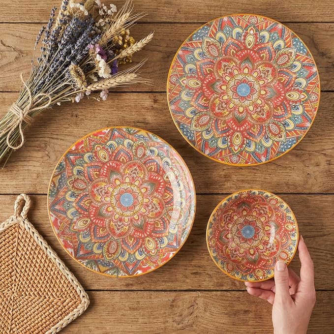 YA JU Mandala Dinnerware Sets Serves 4, Buffet Dinnerware, Boho Plates and - Image 5