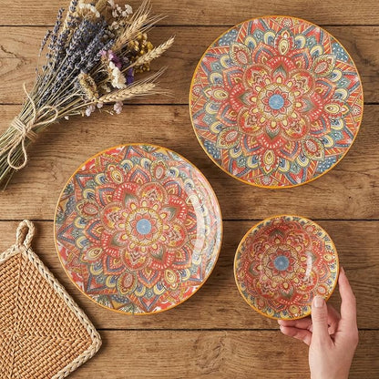YA JU Mandala Dinnerware Sets Serves 4, Buffet Dinnerware, Boho Plates and - Image 5