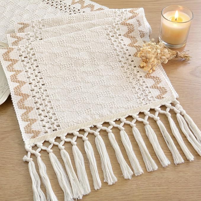 Boho Fall Table Runner Burlap for Coffe Table Home Decor 13x72 Inch | 72 Inch - Image 5