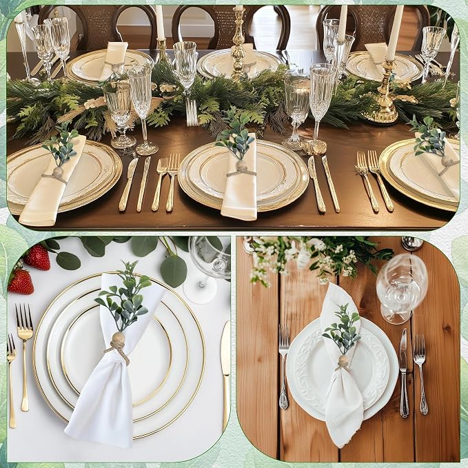 MAOANME Boho Eucalyptus Leaf Napkin Rings - Image 7