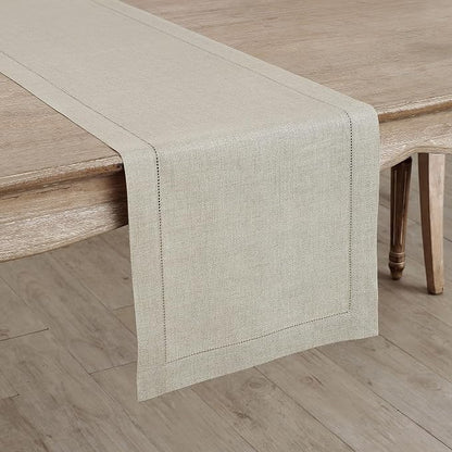 Solino Home 100% Pure Linen Table Runner Natural Hemstitch, 14 x 108 in | - Image 2