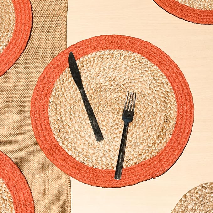 Round Verona Woven Jute & Cotton Placemat, 14 Inch, Natural Jute - Image 2