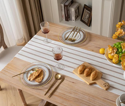 Caflife Boho Table Runner 72 Inchs Long Taupe and Beige, Cotton and Linen Woven - Image 7