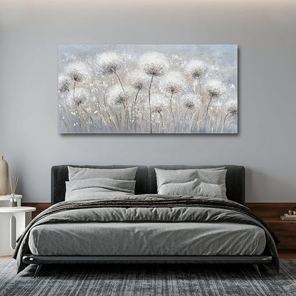 Belmrxne Large Dandelion Floral Wall White and Black Wall Decor Modern Aesthetic Artwork Trendy Canvas Painting for Living Room Bedroom Dining Room Office Home Decor 29x58 inch