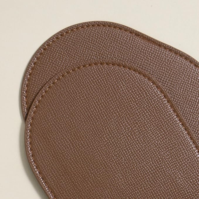 OLETHA Aesthetic Oval Drink Coasters, Tan | Faux leather coasters - Image 3