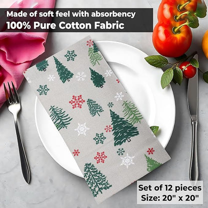 Urban Villa Cloth Napkins Set of 12(20x20)100% Cotton Dinner Napkins Cloth Washable Soft Durable Reusable Absorbent Napkins Ideal for Farmhouse Parties Hotel Lunch Restaurant Dinner Napkins-Green Tree