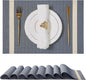 Leetaltree Luxury Dark Blue Placemats with Gold Stripes Placemats Set of 8 - Waterproof Washable for Wedding, Anniversary, Daily Use - Sparkling Table Decor - Hand-Cut