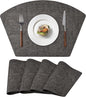 Round Table Placemats Set of 4, Faux Leather Wedge Shape Place Mats Heat Resistant Wipeable Washable Table Mats for Dining Outdoor Indoor, Black