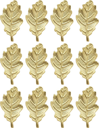 CLEENTABLE Metal Napkin Rings Set of 12, Metal Napkin Holder Cuffs for Dinner Table Décor, Thanksgiving Leaf Farmhouse Modern Serviette Rings for Christmas, Weddings, Receptions, (Gold)