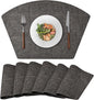 Round Table Placemats Set of 6, Faux Leather Wedge Shape Place Mats Heat Resistant Wipeable Washable Table Mats for Dining Outdoor Indoor, Black