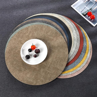 Myir JUN Round Placemats Dual Sided, Faux Leather Place Mats Set of 8 Indoor for Dining Table Outdoor Non-Slip Washable Table Mats (Set of 8, Gray Sage Green)