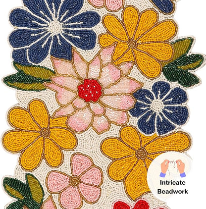 Yellow Red Beaded Table Runner, 13 x 36 | 85% glass beads, 15% polyester backing - Image 5
