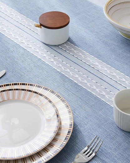 ZeeMart Contrast Linen Table Cloth Square Table Cloths 60x60 Inch Mid-Stripe Blue, Farmhouse Style Heavy Weight Dusty Blue Tablecloth, Water Resistant Burlap Tablecloths