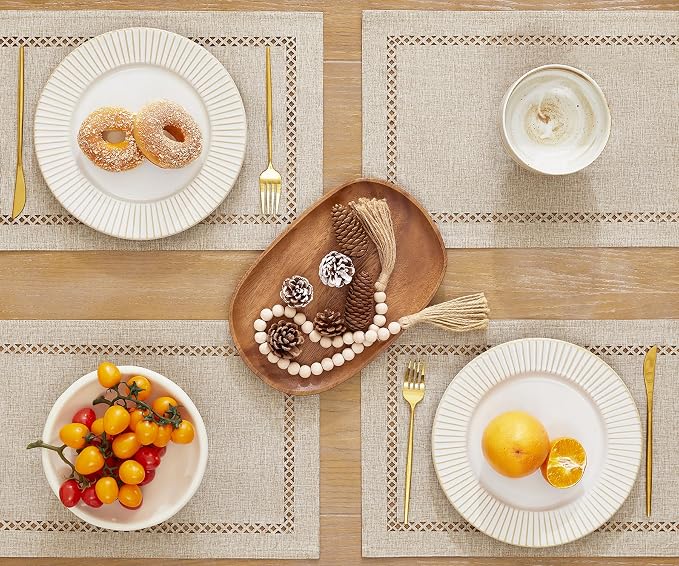Farmhouse Burlap Place Mats, Coffee Placemats Set of 6, 12 x 18 Inch | Double - Image 2