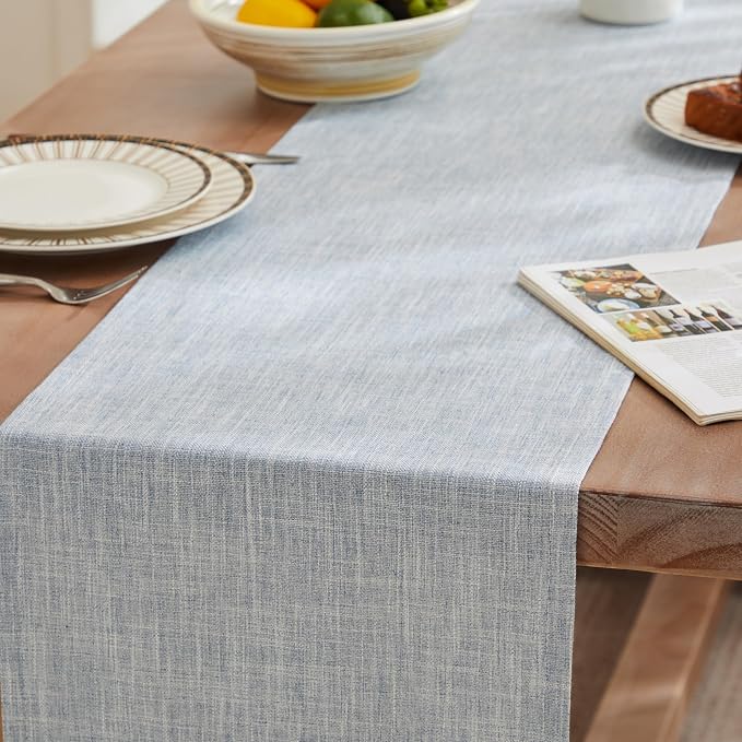 Rustic Cotton Linen Table Runner, 13x108 Inches Blue | Farmhouse Style Linen - Image 3