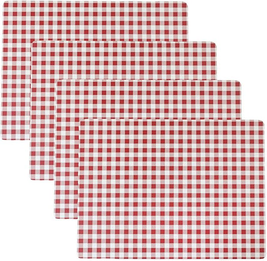 Benson Mills Cork Placemats Set of 4, Thick Cork Place Mats for Kitchen and Dining Tables, Easy Clean Table Mats (12" x 16" Rectangular Set of 4, Gingham Check Red)