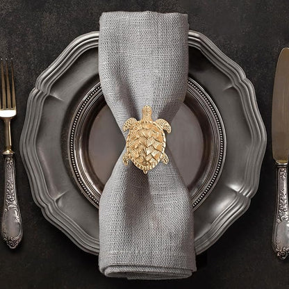 Decozen Set of 4 Gold Napkin Rings in Turtle Design Festive Table Decor Setting for Holiday Wedding, Birthday, Kitchen, Home Decor Housewarming Gift - Mothers Day Decorations