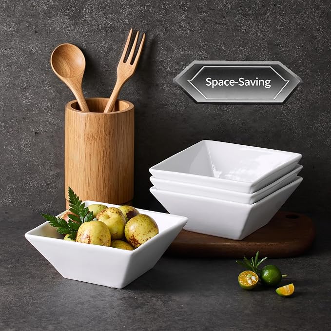 Porcelain Cereal Bowls Set of 4, 23 Oz Square Serving Bowls Set | 6in Classic - Image 5