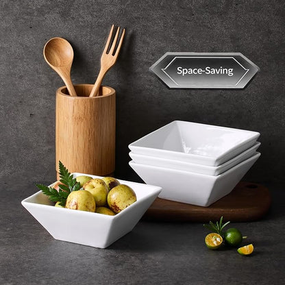 Porcelain Cereal Bowls Set of 4, 23 Oz Square Serving Bowls Set | 6in Classic - Image 5