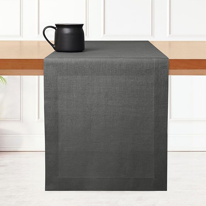D'Moksha Homes Linen Charcoal Grey Table Runner 120 Inches Long - 100% Pure Linen Dining Table Runner 14 x 120 Inch for Spring, Easter - Machine Washable