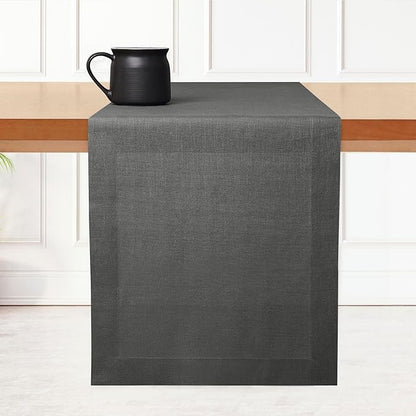 D'Moksha Homes Linen Charcoal Grey Table Runner 120 Inches Long - 100% Pure Linen Dining Table Runner 14 x 120 Inch for Spring, Easter - Machine Washable