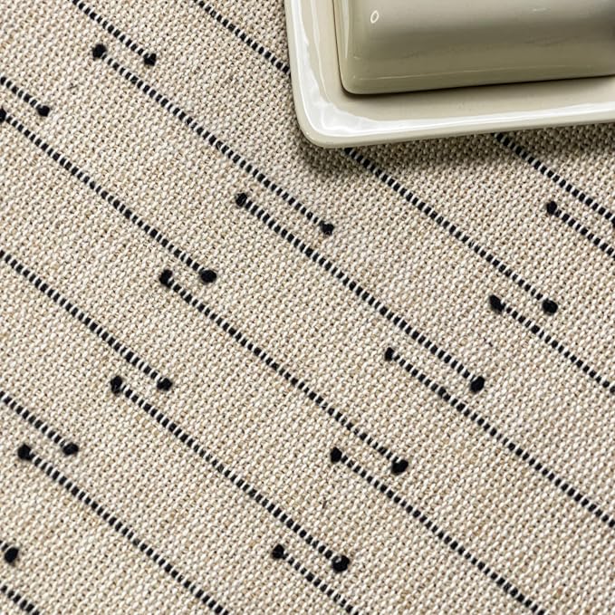Woven Jute with Ivory/Black Handcrafted Details Decorative Table Runner - Image 2