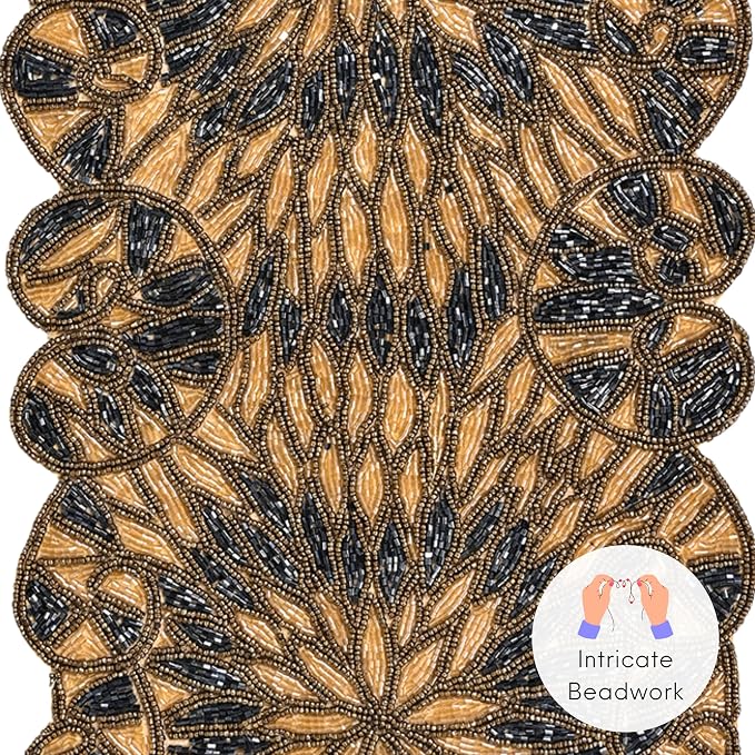 Beaded Table Runner, Handcrafted Glass & Polyester | Glass beads, polyester & - Image 6