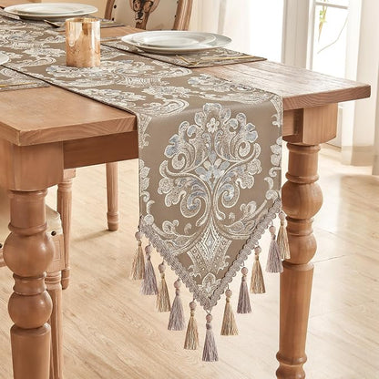 Loom and Mill Damask Floral Table Runner 108 Inches Long, Light Coffee | Luxury - Image 6