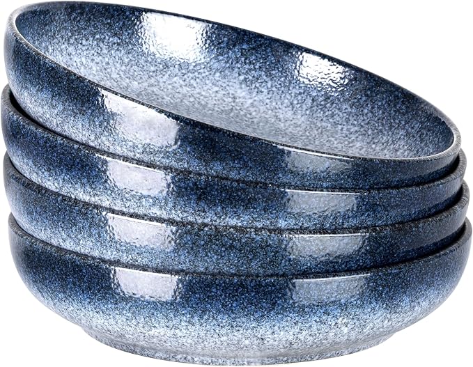 S&Q'S CERAMICS Large Serving Bowls Set of 4, 65 oz Wide Shallow Plates by SQsCeramics
