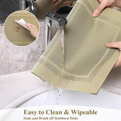 SHACOS Woven Plastic Placemats Set of 4 Wipe Clean Heat Resistant Place Mats for Dining Table PVC Weave Table Mats Indoor Outdoor (4, Frame Beige)
