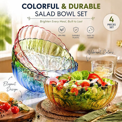 Fasmov 4 Pack Plastic Serving Bowls, Plastic Salad Mixing Bowls, 74oz Break - Image 3