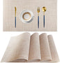 PIGCHCY Beige Placemats Set of 4 Vinyl PVC Durable Place Mats for Dining Table,Heat Resistant Non-Slip Woven Tabel Mats (18x12 inches, Beige)