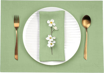 D'Moksha Homes Linen Placemats 14 x 19 Inch - Sage Green Placemats Set of 4-100% Pure Linen Table Place Mats for Spring, St Patricks Day, Easter - Handcrafted and Machine Washable