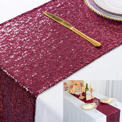 ShinyBeauty Sequin Table Runner Burgundy 12 by 108 Inch Wine Sparkle Sequence - Image 4