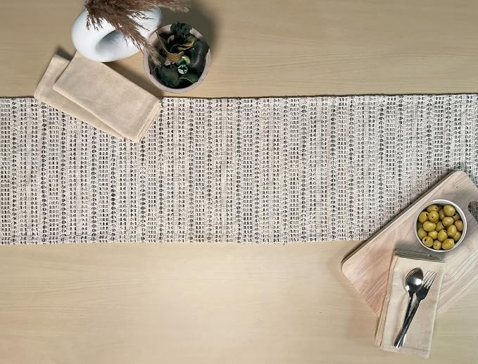 Decorative Lana Table Runner, Ivory & Black - Image 7