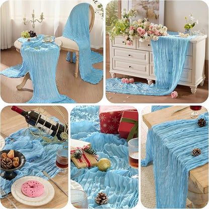 6 Pack Light Blue Cheesecloth Table Runner Boho Gauze Home Decor | 120 Inch - Image 8