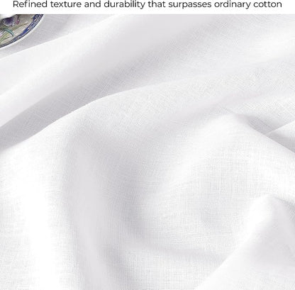D'Moksha Homes White Linen Tablecloth 60 x 120 Inch - 100% Pure Linen Tablecloth for Rectangle Tables - Machine Washable Table Cloth for Valentines, Spring, Easter