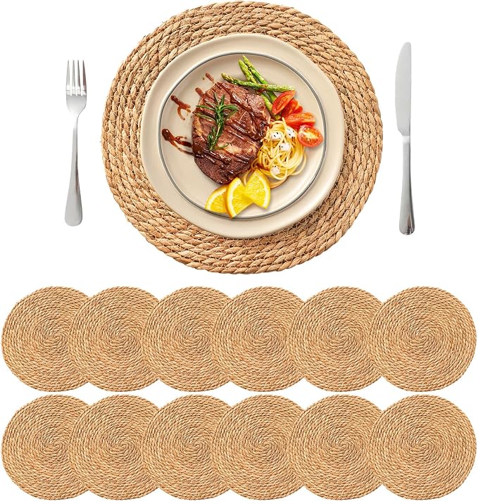 13.8'' Round Woven Placemats Set of 12, Boho Wicker Chargers, Terrekraft | by TerrekraftMakeLuxuryTraysAffordable