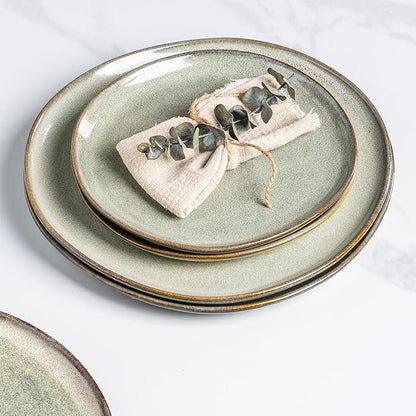 AmorArc Ceramic Dinner Plates Set of 6,10.5 Inch Handmade Reactive Glaze Stoneware Plates,Rustic Shape Dinnerware Dish Set for Kitchen,Microwave & Dishwasher Safe,Scratch Resistant-Reactive Color