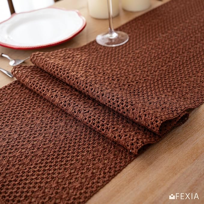 Boho Fall Table Runner Crochet for Home Kitchen Decor 13x72 Inch | 72 Inch Long - Image 8